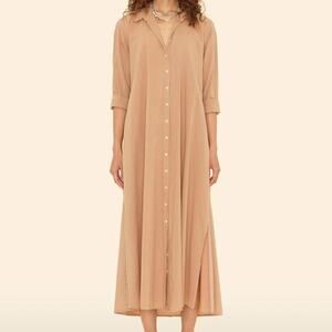 Xirena Tan Boden Dress Women's XS Long Slv Maxi Button Up Cotton Poplin Pockets
